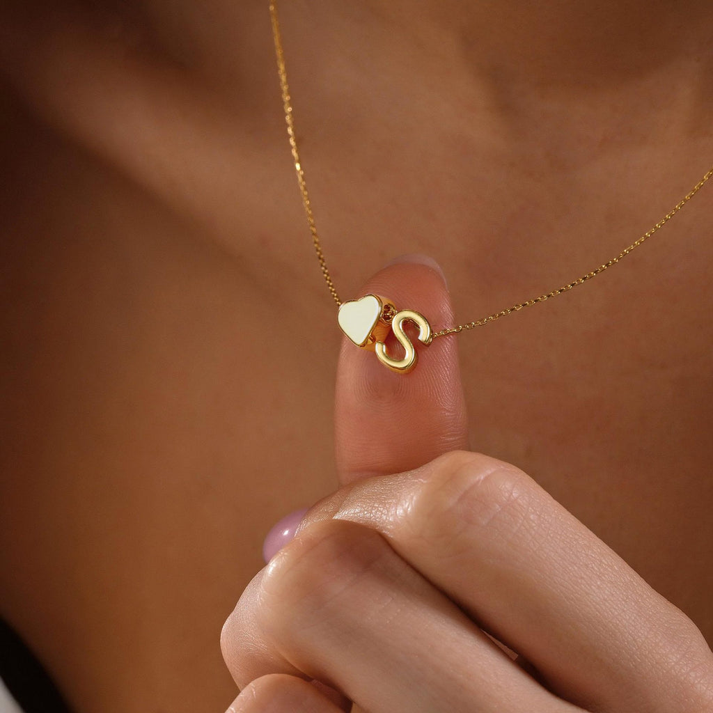 Dainty Heart Accented Letter Initial Necklace