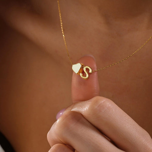 Dainty Heart Accented Letter Initial Necklace