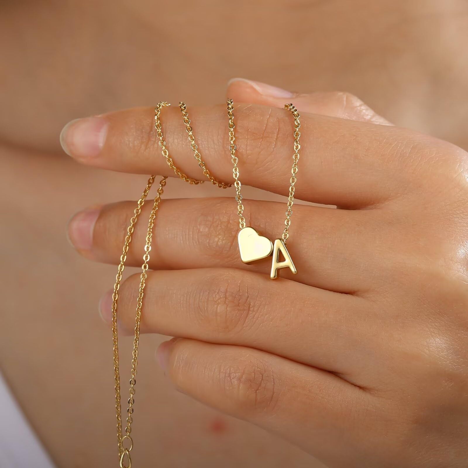 Dainty Heart Accented Letter Initial Necklace