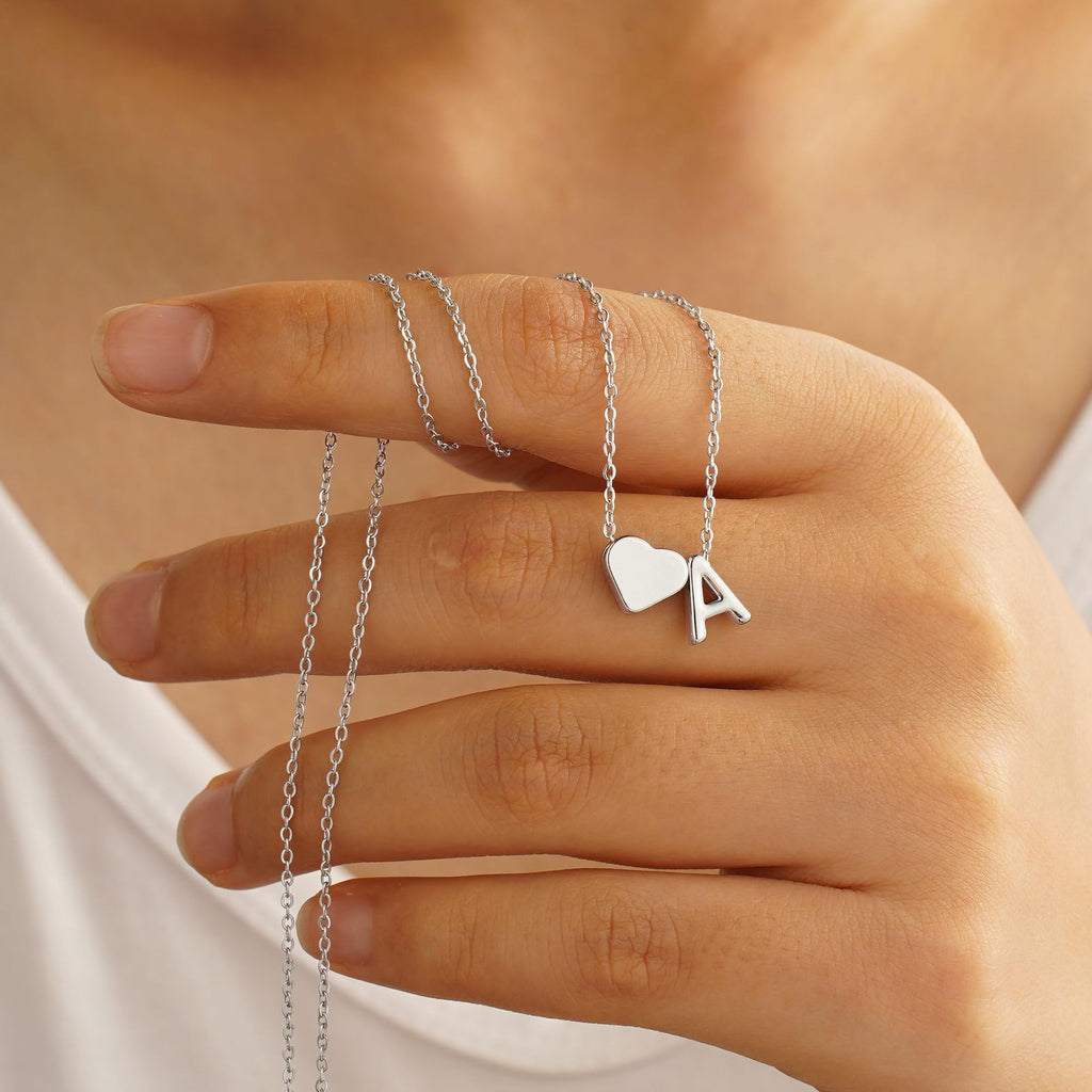 Dainty Heart Accented Letter Initial Necklace