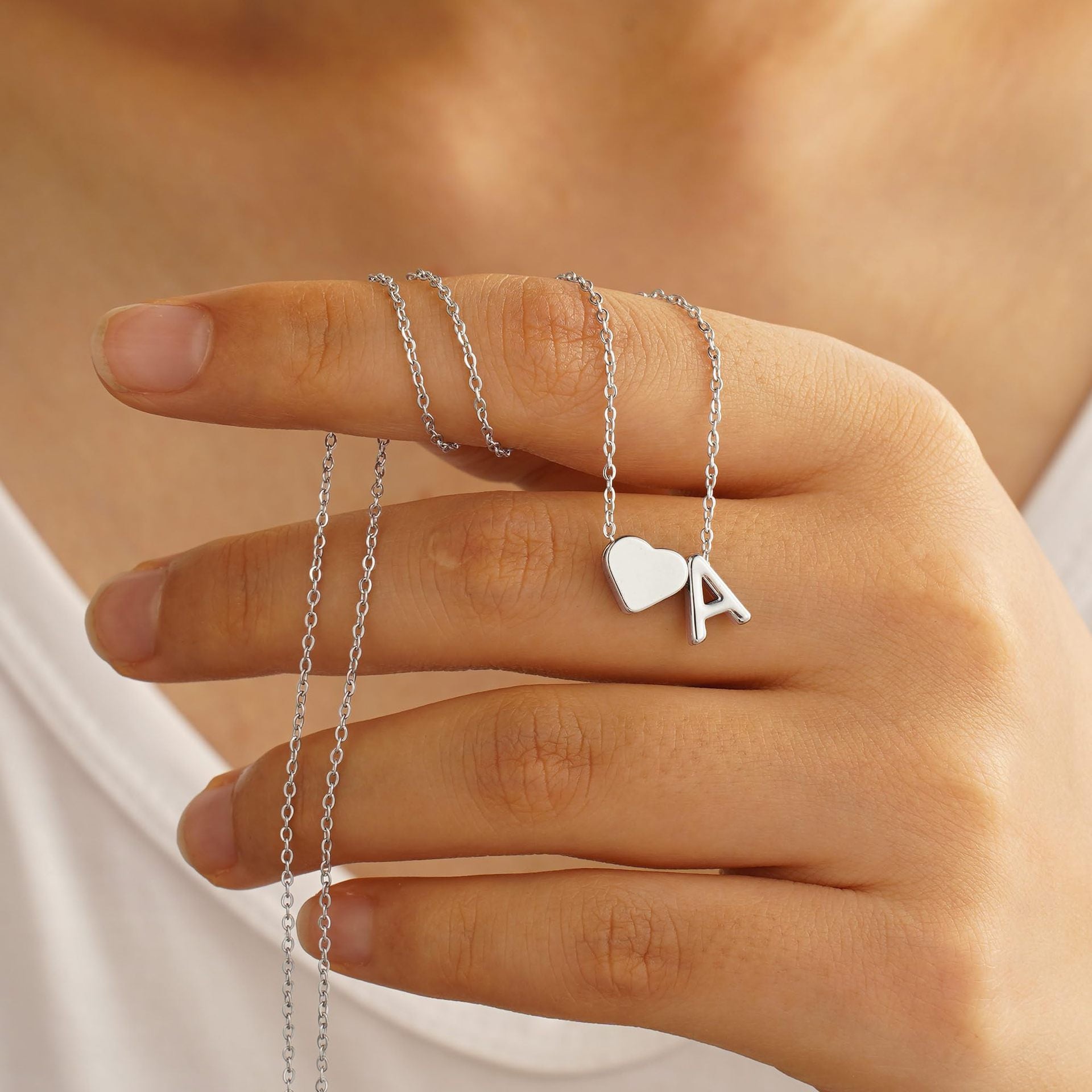 Dainty Heart Accented Letter Initial Necklace