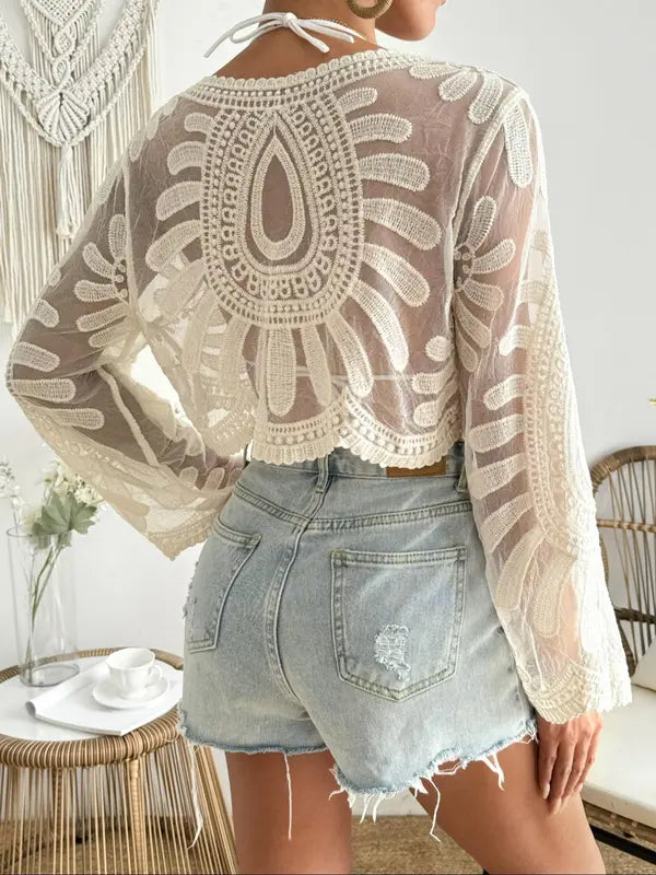 Women's Scalloped Trim Semi Sheer Boho Lace Top