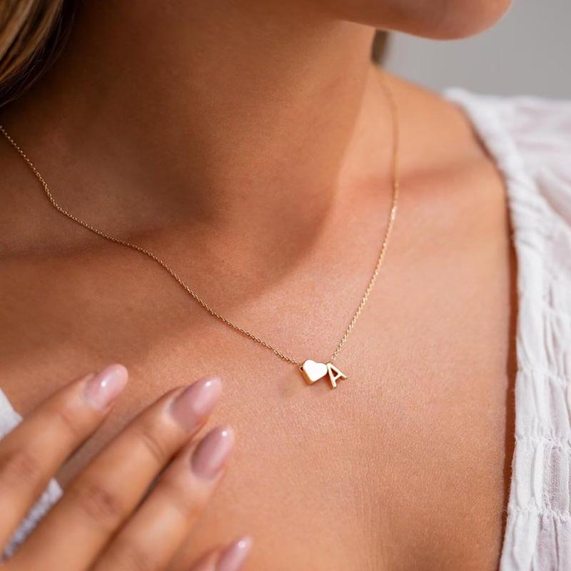 Dainty Heart Accented Letter Initial Necklace