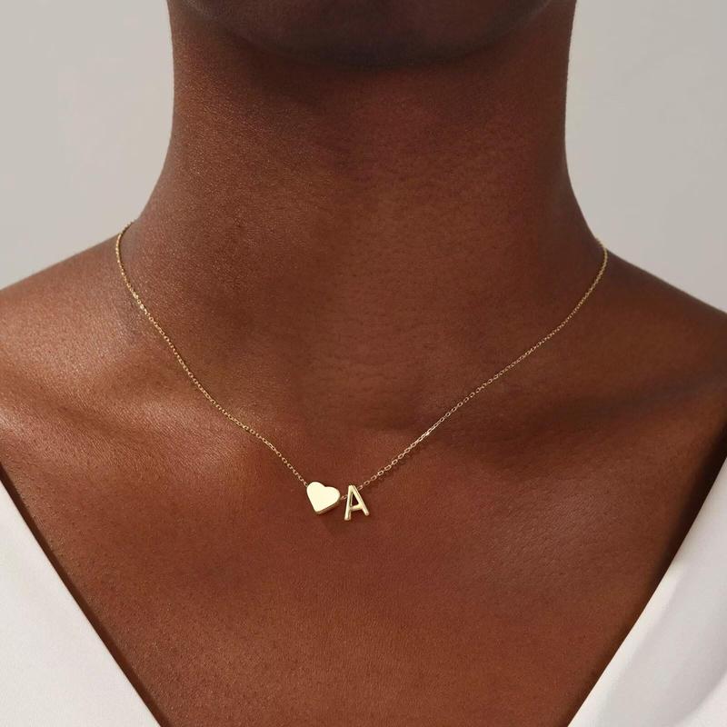 Dainty Heart Accented Letter Initial Necklace