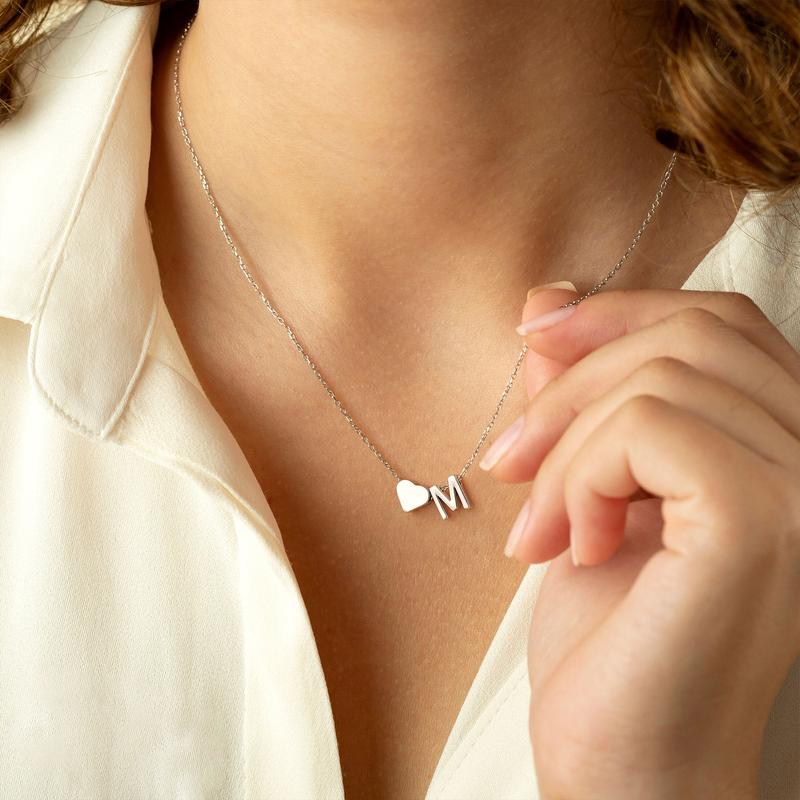 Dainty Heart Accented Letter Initial Necklace