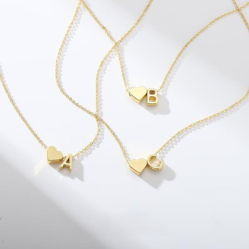 Dainty Heart Accented Letter Initial Necklace