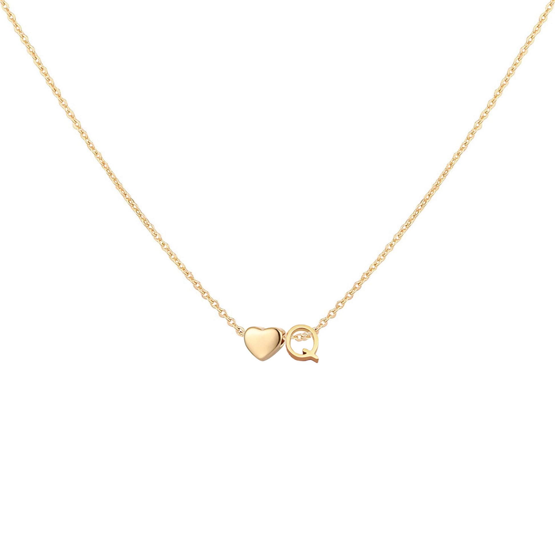 Dainty Heart Accented Letter Initial Necklace