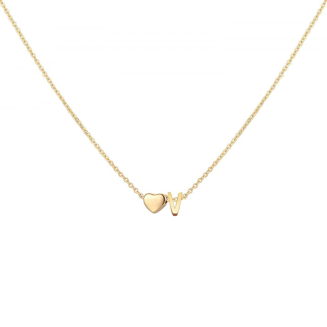 Dainty Heart Accented Letter Initial Necklace
